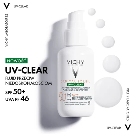 VICHY Capital Soleil UV-Clear SPF50+ Fluid Przeciw Niedoskonałościom, 40ml | KRÓTKA DATA: 11/2025