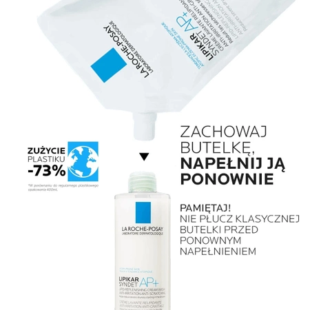 LA ROCHE-POSAY Lipikar Syndet AP+ Ultradelikatny krem myjący do ciała, opakowanie uzupełniające Refill, 400ml