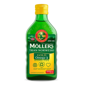 Möller’s Gold Tran Norweski – skoncentrowana formuła z wysoką dawką witaminy D3, 250 ml | KRÓTKA DATA: 01/2026r.
