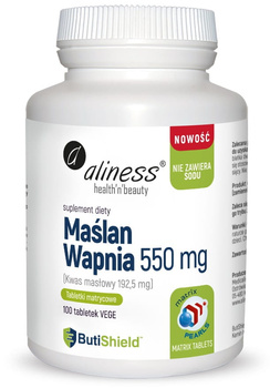 Aliness Maślan wapnia 550 mg ButiShield™ – naturalne wsparcie jelit i mikrobiomu, 100 tabletek VEGE