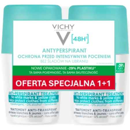 Vichy Anti Trace Roll-on 48h Przeciw Śladom – Antyperspirant, 2×50 ml