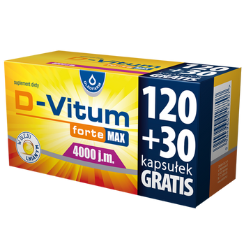 D-Vitum Forte Max 4000 j.m. – witamina D3 w kapsułkach, 150 sztuk (120+30 gratis)