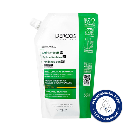 VICHY DERCOS DS Szampon Przeciwłupieżowy do Włosów Suchych (refill), 500 ml