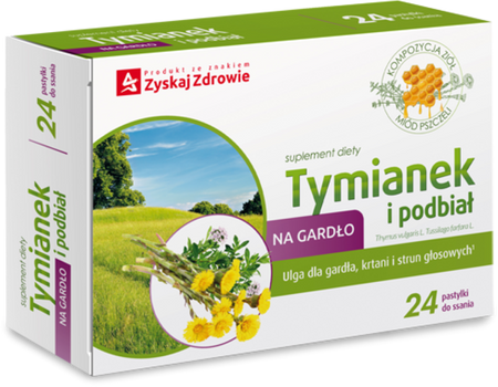 Zyskaj Zdrowie Tymianek i Podbiał na Gardło, 24 pastylki