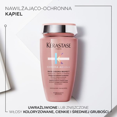 Kérastase Chroma Absolu Respect Nawilżająco-Ochronna Kąpiel do Włosów Zniszczonych, Koloryzowanych lub Cienkich, 250ml