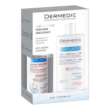 Dermedic Capilarte Zestaw – Serum Stymulujące Wzrost Włosów, 150 ml + Szampon Anti-Ageing, 300 ml