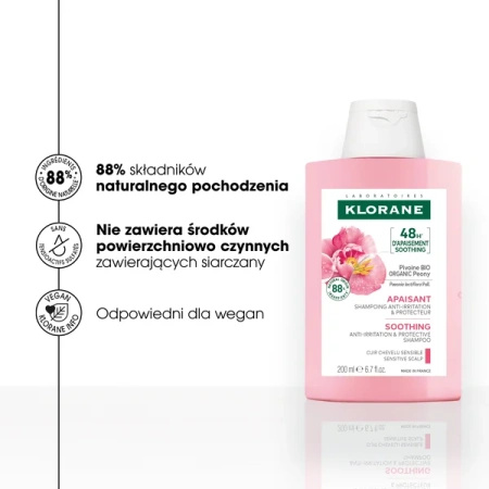 Klorane Szampon z Organicznej Piwonii, 200ml