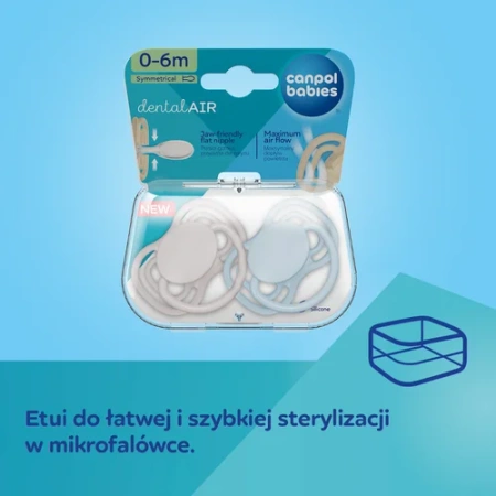 Canpol Babies Smoczek Silikonowy 0-6m Symetryczny DENTAL AIR 2 Kremowy, 2 sztuki 