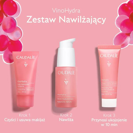 Caudalie VinoHydra Zestaw Nawilżający – Serum, 30 ml + Żel do Mycia Twarzy, 30 ml + Maska, 15 ml