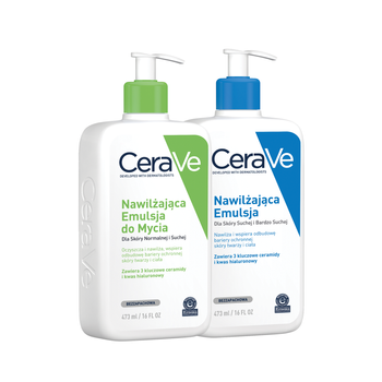Cerave Zestaw Emulsja nawilżająca+emulsja do mycia, 2x473ml