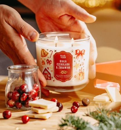 Wosk&Knot Świeca Sojowa - Biała Czekolada & Żurawina, 350g