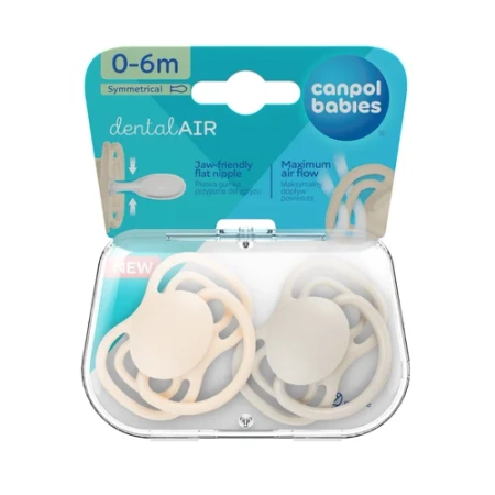 Canpol Babies Smoczek Silikonowy 0-6m Symetryczny DENTAL AIR 2 Kremowy, 2 sztuki 