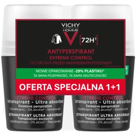 Vichy Homme 72H – Męski Antyperspirant w kulce, 2×50 ml