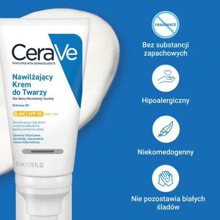 CERAVE Nawilżający krem do twarzy SPF30 skóra normalna i sucha, 52ml