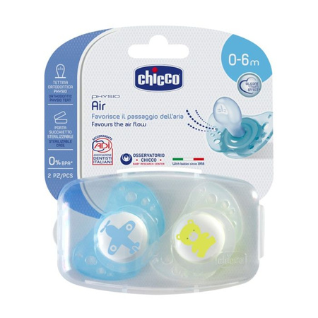 Chicco PHYSIO AIR 0M + Smoczek uspokajający, 2 sztuki