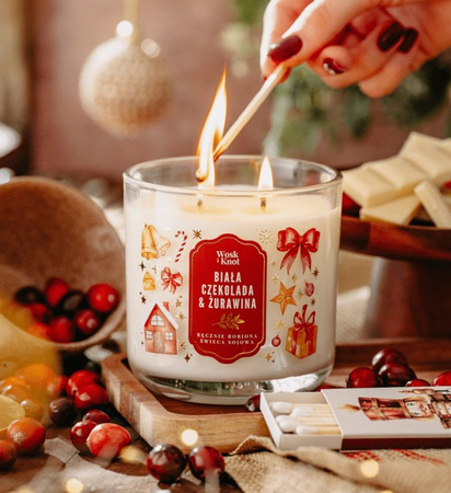 Wosk&Knot Świeca Sojowa - Biała Czekolada & Żurawina, 350g