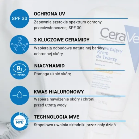 CERAVE Nawilżający krem do twarzy SPF30 skóra normalna i sucha, 52ml
