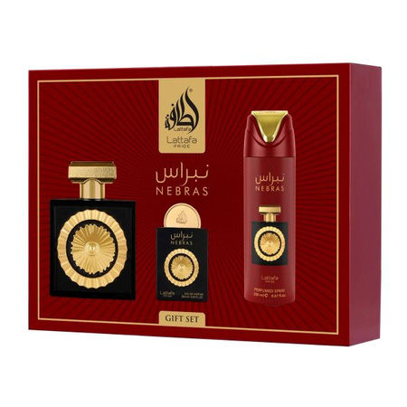 Lattafa Nebras Pirde Zestaw Prezentowy - Woda Perfumowana, 100ml + Dezodorant, 200ml + Woda Perfumowana, 20ml