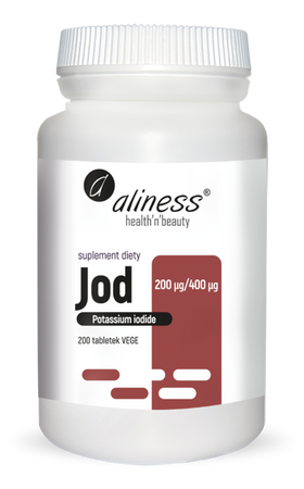 Aliness Jod (jodek potasu) 200 µg / 400 µg – wsparcie tarczycy, 200 tabletek VEGE