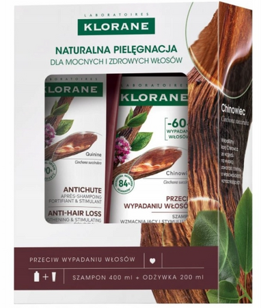 Klorane Chinina Zestaw Przeciw Wypadaniu Włosów – Szampon, 400 ml + Odżywka, 200 ml