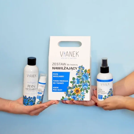 Vianek Zestaw Nawilżający do Twarzy – Płyn micelarny, tonik i krem pod oczy | KRÓTKA DATA: 01/2026r.