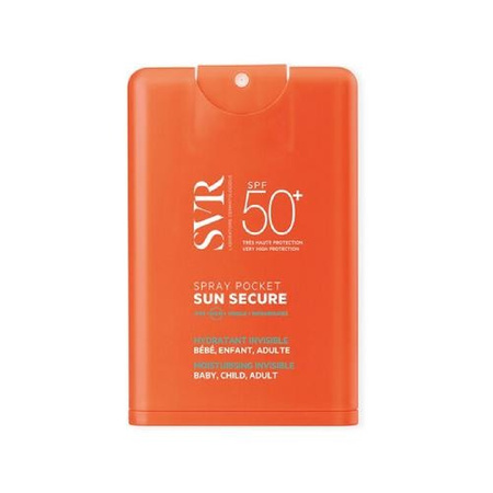 SVR SUN SECURE SPRAY Kieszonkowy, transparentny spray dla niemowląt,dzieci i dorosłych SPF 50+, 20ml