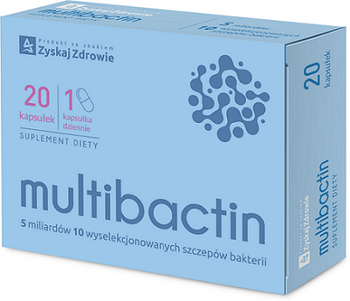 Zyskaj Zdrowie MultiBactin Synbiotyk – Probiotyk 10 szczepów, 20 kapsułek | KRÓTKA DATA: 02/2026r.