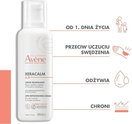 Avene XERACALM A.D Krem Uzupełniające Lipidy, 400ml