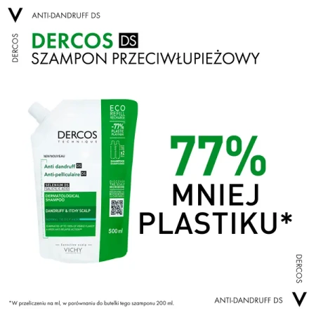 VICHY Dercos DS Szampon przeciwłupieżowy do włosów normalnych i przetłuszczających się  Refill - opakowanie uzupełniające, 500ml