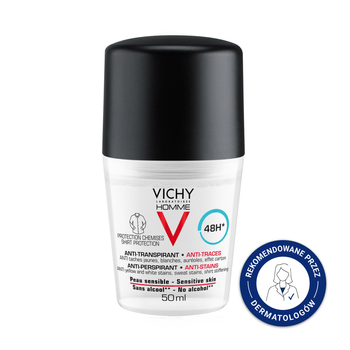 Vichy Homme Antyperspirant w Kulce Przeciw Śladom na Ubraniach 48h – 50 ml 