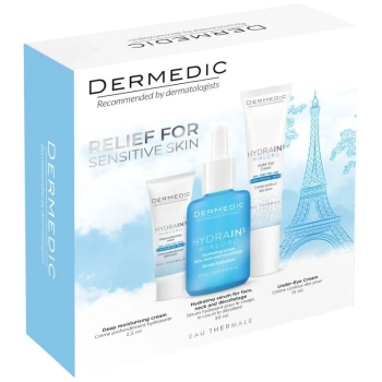 Dermedic Hydrain 3 Hialuro Zestaw Prezentowy - Serum Nawadniające, 30 ml + Krem pod Oczy, 15ml + Krem Dogłębnie Nawilżający 2,5 ml