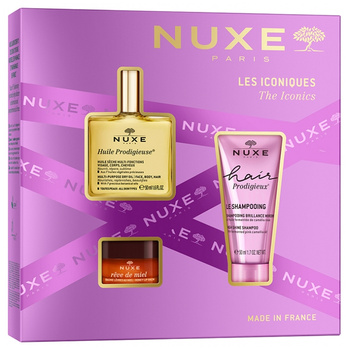 NUXE Zestaw Bestsellery – Olejek Huile Prodigieuse, 50 ml + Szampon Hair Prodigieuse, 50ml + Balsam Rêve de Miel, 15ml
