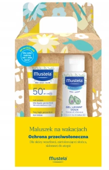 Mustela Maluszek Na Wakacjach – Żel do Mycia, 100ml + Mleczko Przeciwsłoneczne SPF 50+, 40ml 