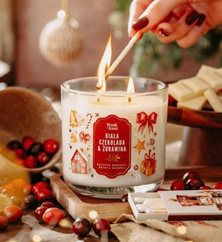 Wosk&Knot Świeca Sojowa - Biała Czekolada & Żurawina, 350g