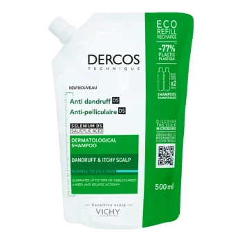 VICHY Dercos DS Szampon przeciwłupieżowy do włosów normalnych i przetłuszczających się  Refill - opakowanie uzupełniające, 500ml