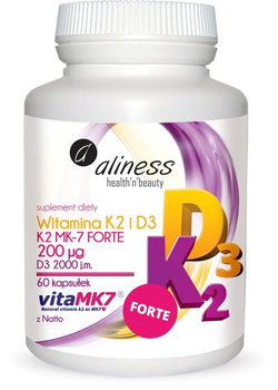 Aliness Naturalna Witamina K FORTE MK-7 200 µg z Natto + D3 2000 j.m, 60 kapsułek