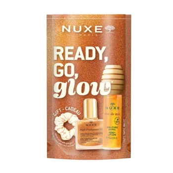 Nuxe Ready Go Glow – Zestaw Rozświetlający z Olejkiem do Ust i Suchym Olejkiem